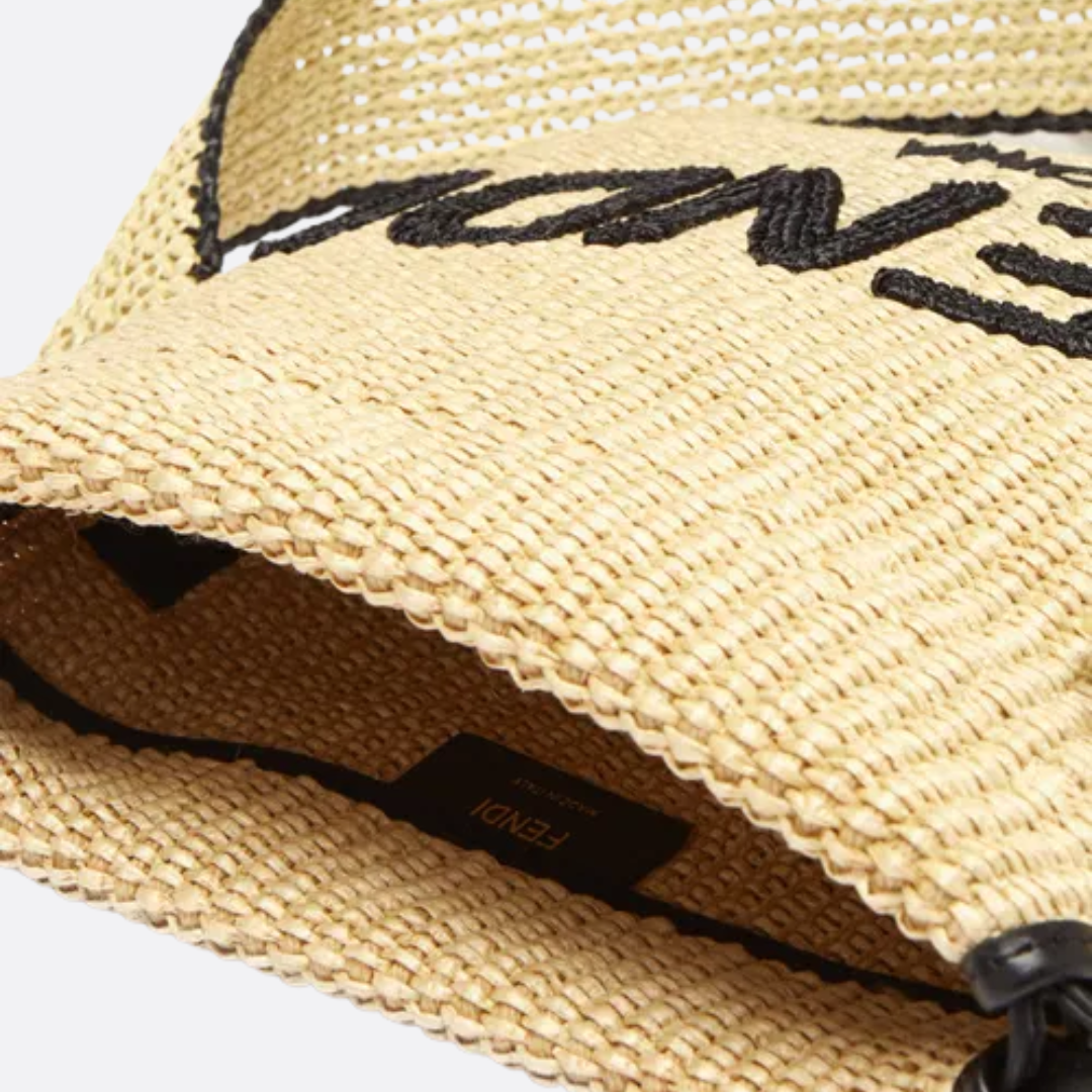 FENDI SACK SMALL WOVEN STRAW BAG IN BEIGE