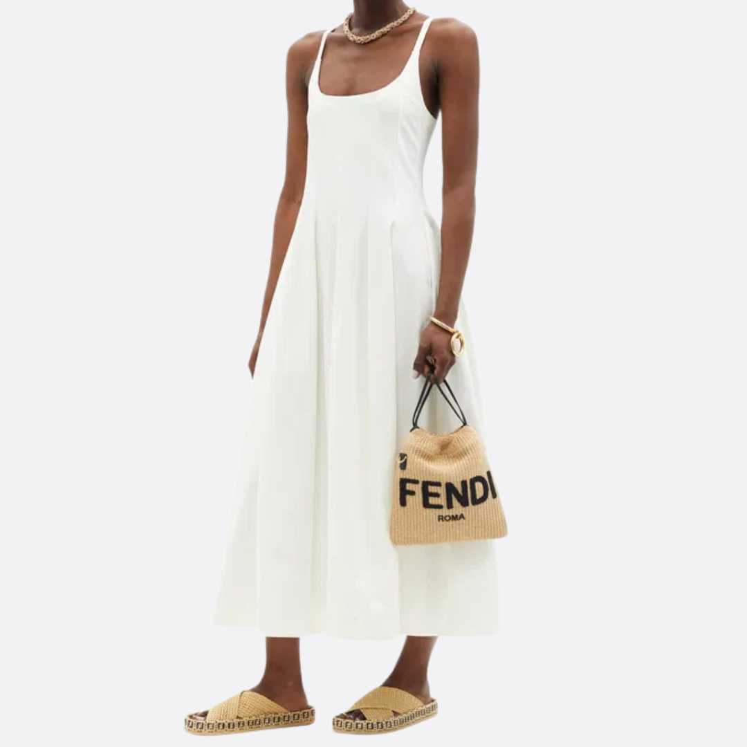 FENDI SACK SMALL WOVEN STRAW BAG IN BEIGE