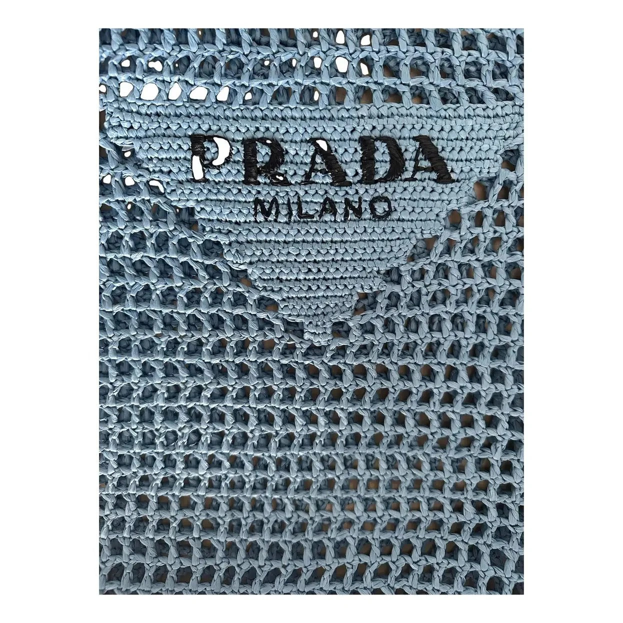PRADA SHOPPER BAG IN RAFFIA WITH WOVEN LOGO – BLUE