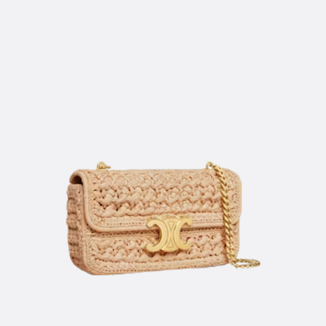 CLAUDE SHOULDER BAG WITH CHAIN IN RAFFIA WITH WOVEN EFFECT