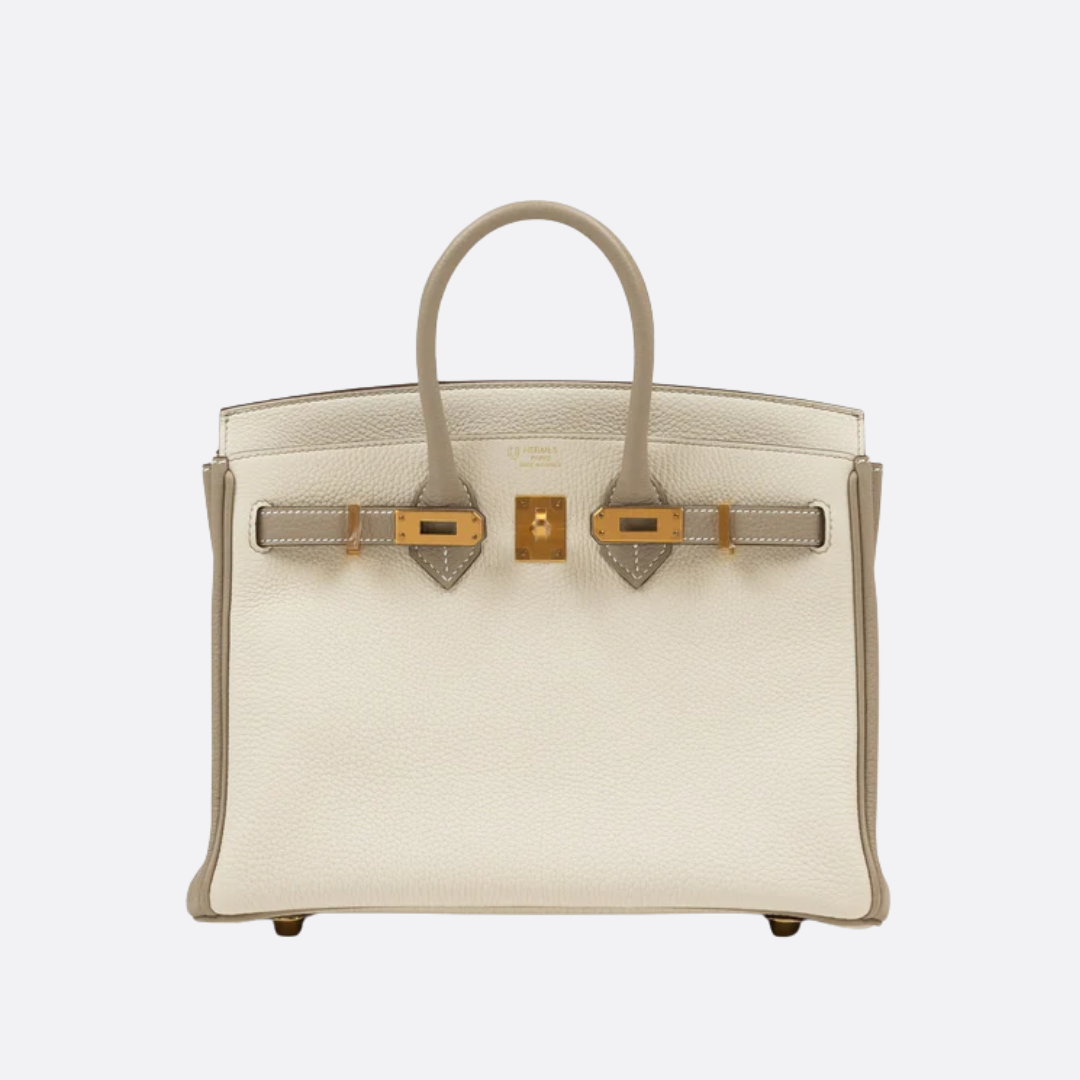 HERMÈS BIRKIN 25 HSS CRAIE/GRIS TOURTERELLE IN TOGO LEATHER WITH BRUSHED GOLD HARDWARE