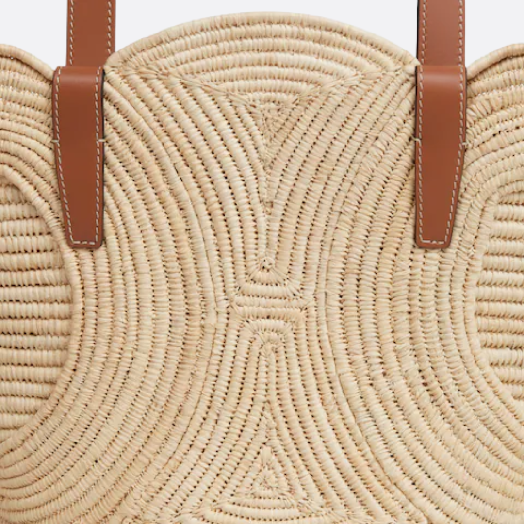 CELINE CLASSIC SMALL BASKET WITH WOVEN TRIOMPHE IN RAFFIA AND CALFSKIN