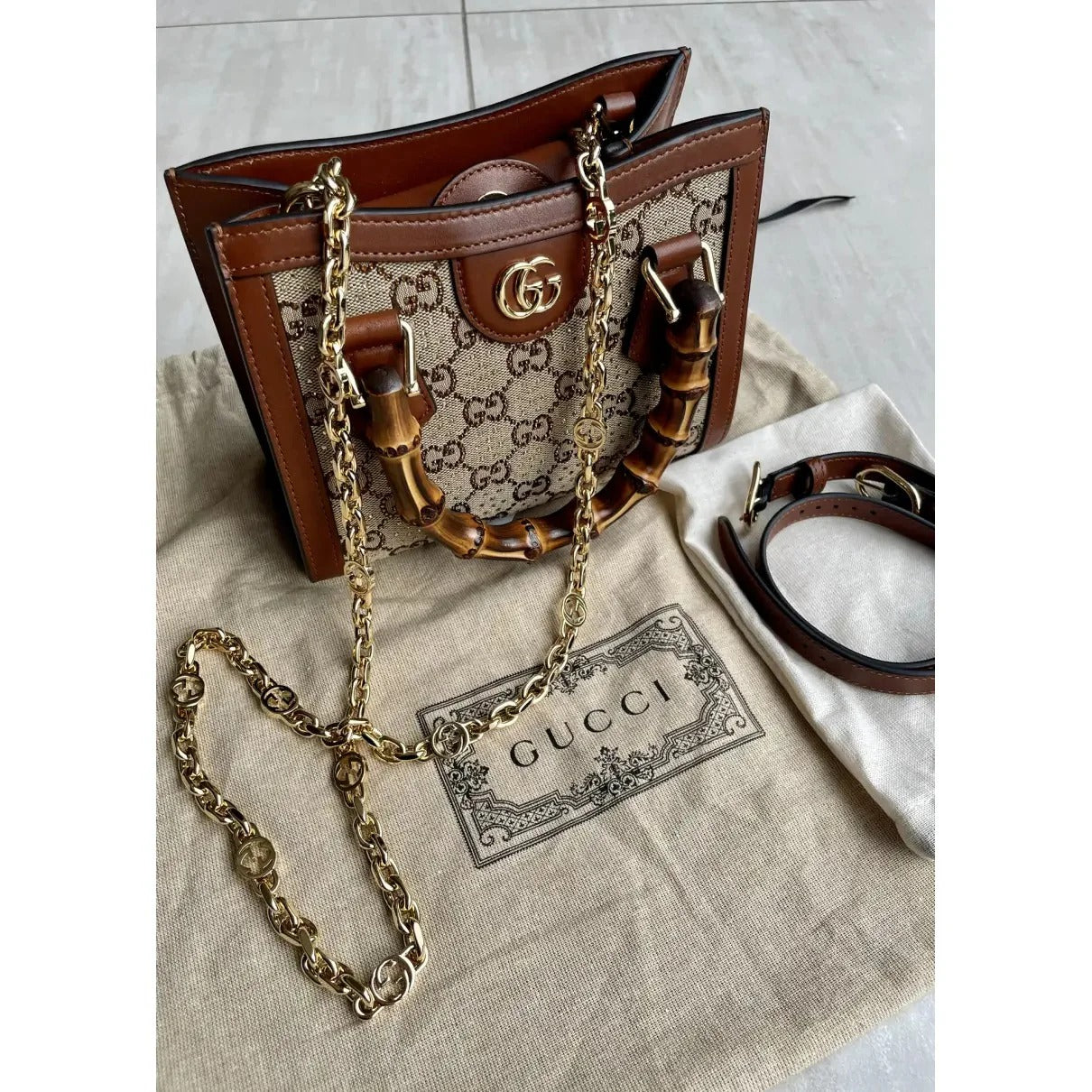 GUCCI DIANA SMALL TOTE BAG WITH CRYSTALS